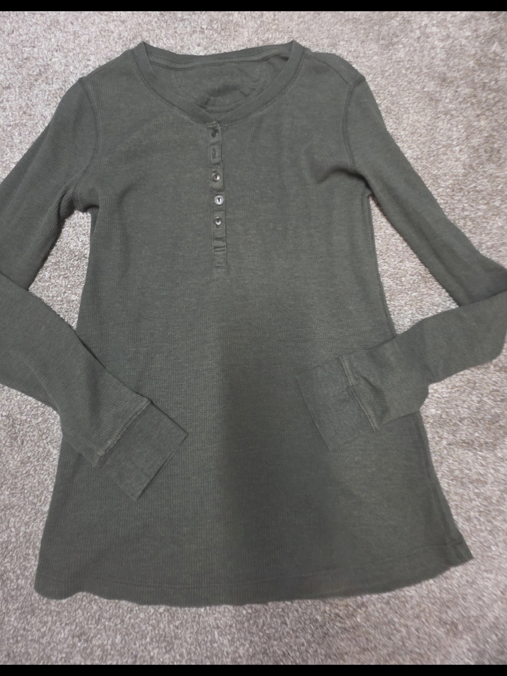Olive Green Ribbed Henley Long Sleeve Top